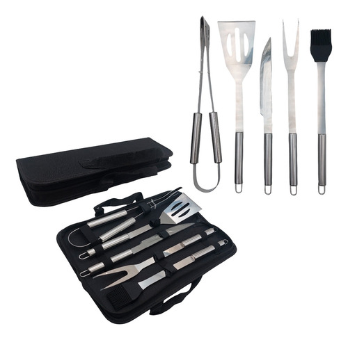 Set Asador Acero Inoxidable 5 Piezas Calidad Premium Estuche