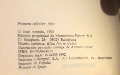 Libro Mi Ausencia De Jose Aranda 1992 Primera Edición (Usado)