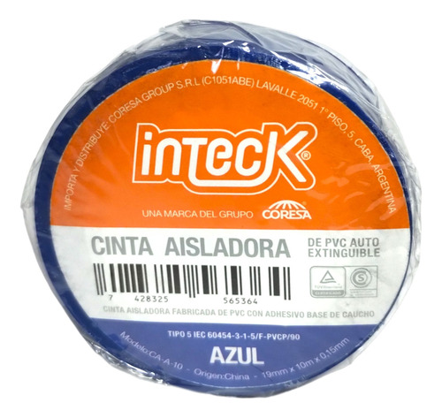 Pack X10 Cinta Aisladora Inteck 10mts Colores Electricidad Color Azul