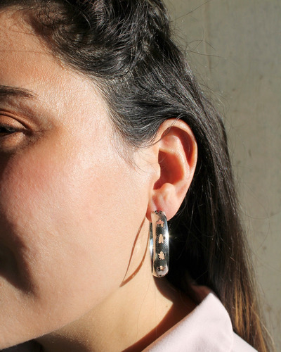 Imagen 4 de 5 de Aros Argollas Acero Inoxidable Flores Mujer