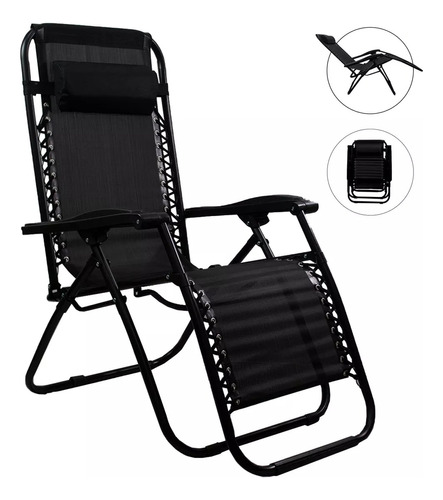 Silla Camastro Plegable Tumbona Gravedad Cero 2 En 1 Color Negro