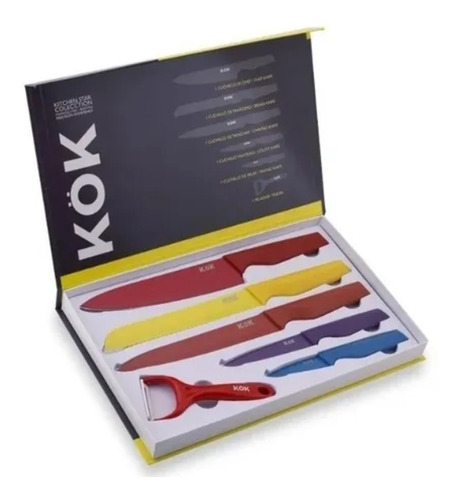 Set 6 Piezas De Cuchillos De Cocina Colores Kok