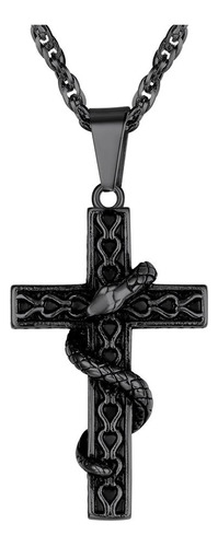 Prosteel Collar De Cruz De Serpiente Negra Amuleto De Cruz D