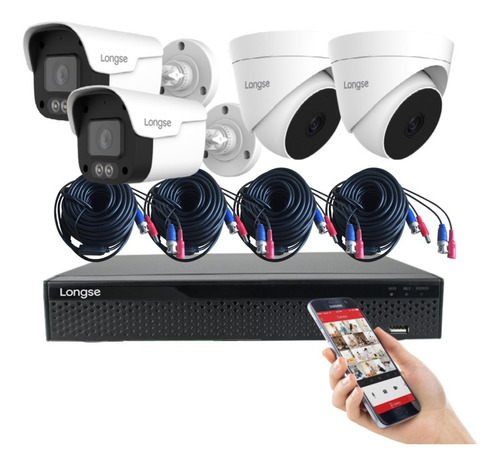 Kit Seguridad Longse Dvr 4 Ch + 4 Cámaras 2mp Ext/int Bnc