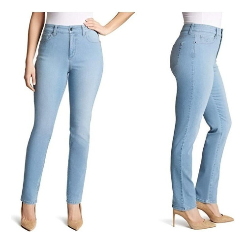 Jeans Talla Chica Shinny Cintura Media Azul Claro Cielo Moda