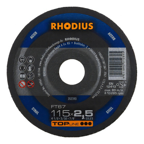 Disco De Corte Metal 4 1/2 115 X 2.5 Mm Rhodius X 5 Unidades