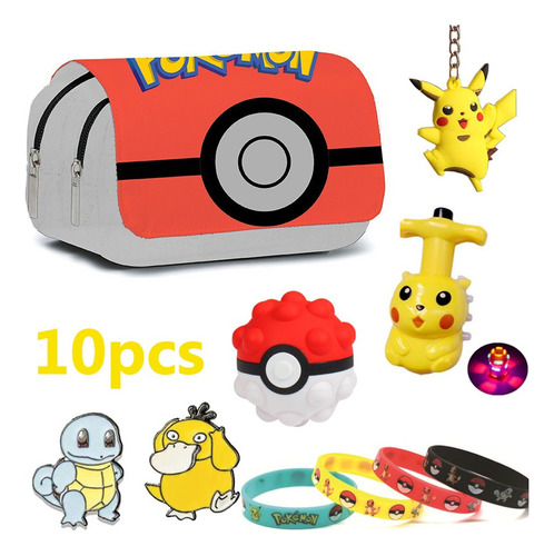 Estuche Para Lápices Pokemon Pikachu Con Llavero Pulsera Par