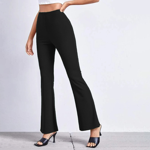 Pantalón De Mujer De Cintura Elástica Acampanado De Color Só