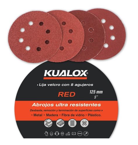 Lija Velcro Disco 125mm 8 Agujeros - Red 60 A 100 -x50 U