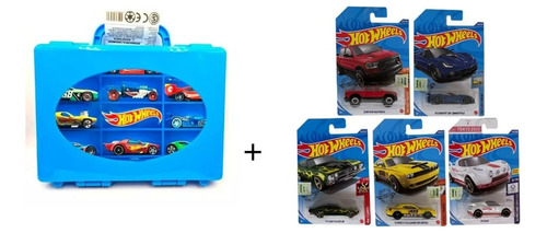 Combo 5 Autitos Hot Wheels Originales + Valija Hw 130-0002