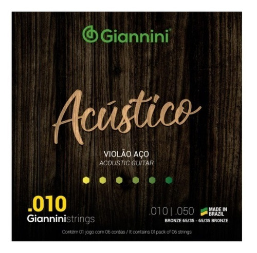 Encordoamento Cordas Violão Aço 010 Giannini Acústico 