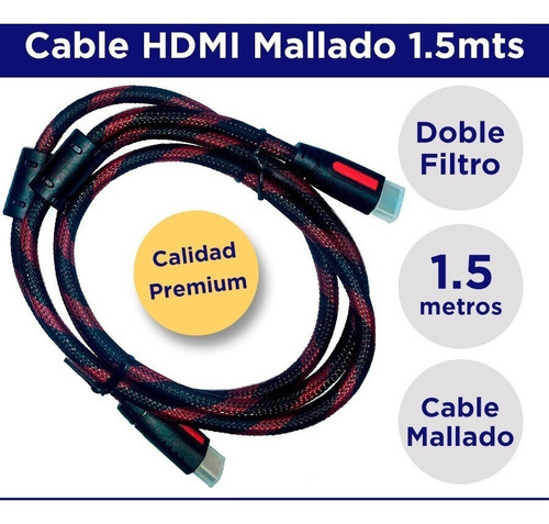Cable Hdmi 1,5 Mts 1080p Mallado V1.4 Filtros Puntas Doradas