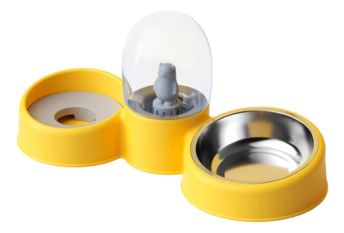 Cuencos Para Perros Y Gatos 2 En 1, Dispensador Amarillo