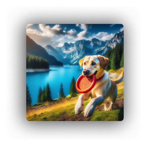 Mousepad Perro Labrador Frisbee En Lago Montaña