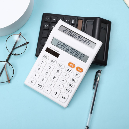 Calculadora Kaerda Pantalla Doble 12 Dígitos Color Blanco Escuela, Oficina, Hogar
