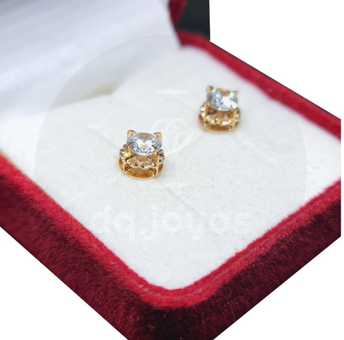 Aros Chatón Con Circón 5 Mm Oro 18 Kilates (18k)