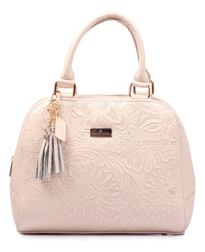 Bolsa Satchel De Piel Grabada Color Hueso Angelozano Hueso