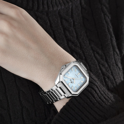 Reloj Mujer Lotus Caja Cuadrada Color Plateado Con Azul