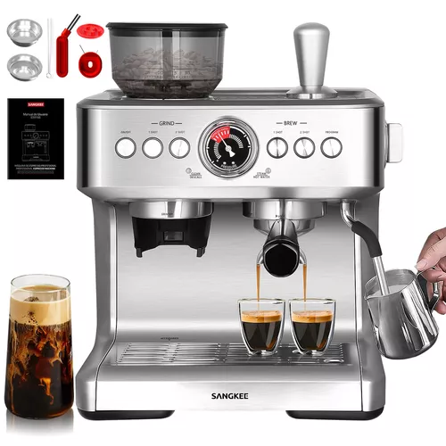 Empstorm Máquina de café expreso de 20 bares, cafetera espresso con  espumador de leche, máquina de café expreso semiautomática de doble  boquilla