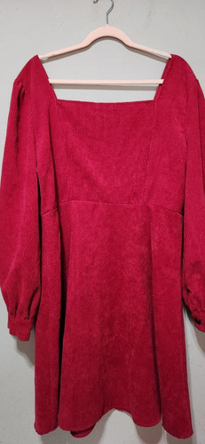 Vestido Bordó Tipo Corderoy Elegante Coquette Talle Grande