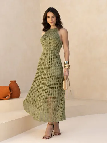 Vestido Lt Tricot Midi Feminino Sem Manga Elegante Moda
