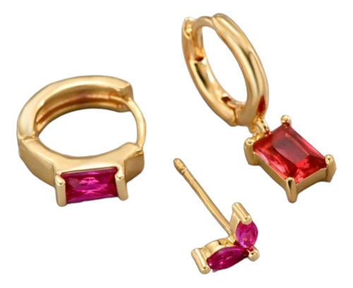 Juego Set Aros De Moda Con Circones Baño Oro 18k