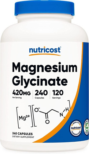 Magnesium Glycinate 240 Cap. - Nutricost Sabor Sin Sabor