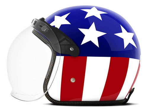 Capacete Custom De Moto Etceter Bandeira American Brilhante