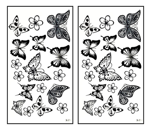 Mini Tatuajes 2 Hojas Mariposa Impermeable Tatuaje Temporal