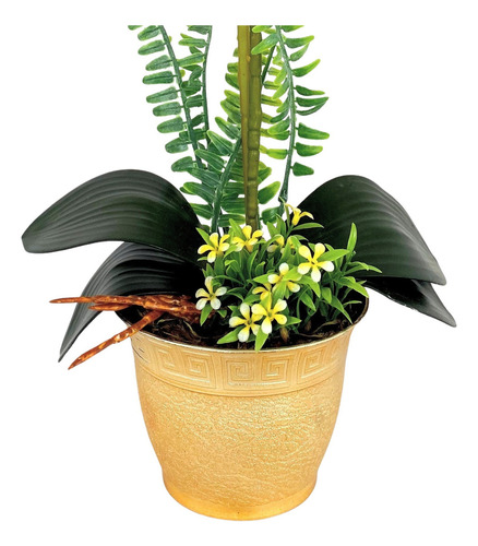 Arranjo Orquidea Artificial Vaso Dourado Flor Orquidea Rosa