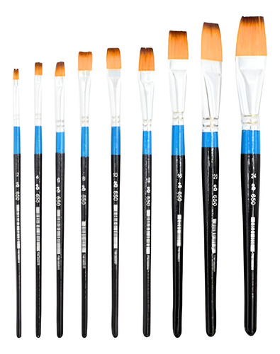 Set 9 Pinceles Plano / Chato Eq Serie 650 Todos Los Numeros