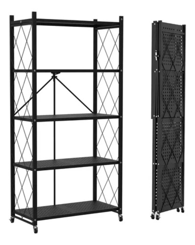 Estanterias Plegables De Metal De 5 Estantes Con Ruedas Negro