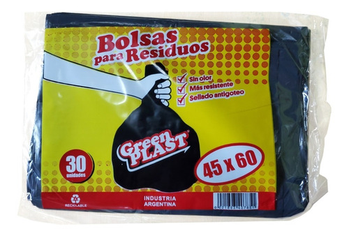 Bolsas Rediduos Negro Greenplast 45x60 Cm 14mx 30 Un 4 Packs
