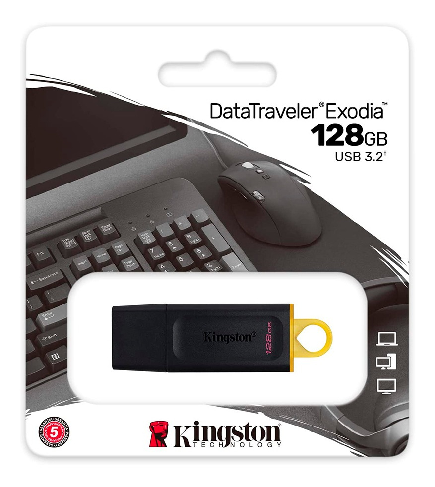 Memoria Usb Kingston Technology Datatraveler Exodia 128 Gb 3.2 Gen 1  Factor De Forma Tapa Color Negro Amarillo Dtx/128gb