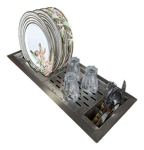Escurridor con canal organizador húmedo de acero inoxidable, 60 cm