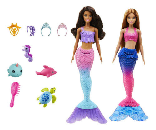 Muñecas Barbie Sirena, Juego De 2 Con Colas Coloridas Y Acce