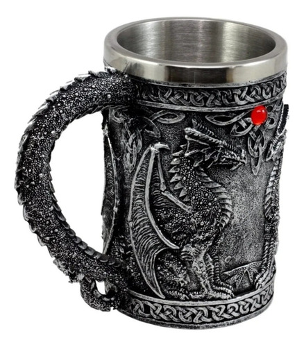 Imagen 3 de 5 de Taza Tazón Xl Silver Celta Dragón Acero Inoxidable 550 Ml