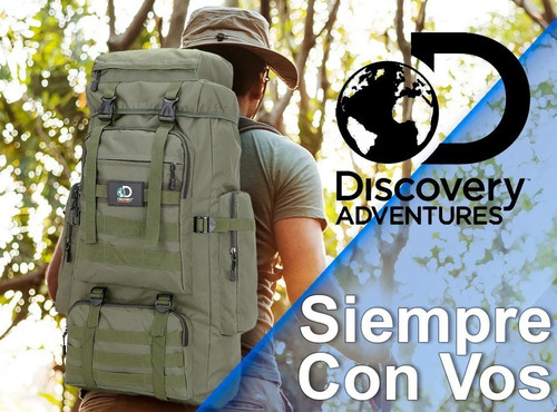 Mochila Mochilero 60+5 Lts Discovery Adventure Camping Viaje Color Verde