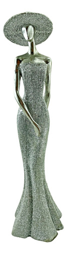 Figura Mujer 35cm Brillo Deco Plata Capelina Escultura Zn