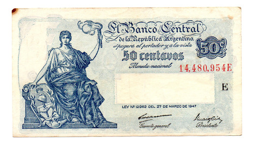 Billete 50 Centavos Del Progreso, Bottero 1809 Año 1948 Exc 