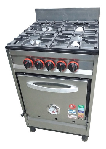 Imagen 3 de 6 de Cocina Industrial 4 Hornallas Acero 56 Cm Con Horno Pizzero
