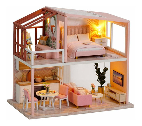 Casa De Muñecas Cuteroom  Kit De De Madera Con Cubierta Csñ