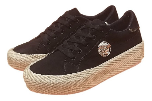Imagen 4 de 4 de Zapatos Negros Mujer Casual Tipo Tenis Bahia #36