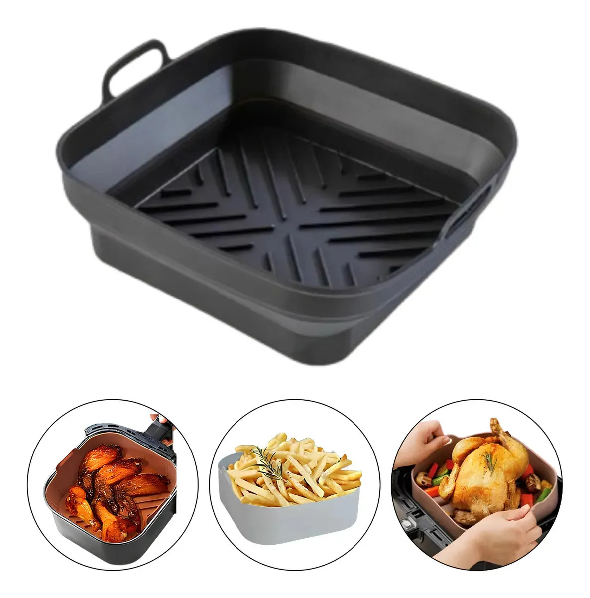 Forma de Silicone para Airfryer 20cm Grande Cesto Peneira Fritadeira Protetor Termico Airfryer Cesta Airfryer Philips Walita Fritadeira Mariazinha