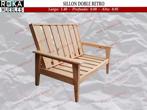 Imagen 2 de 4 de Sillon Doble Para Living Retro Pino Roka