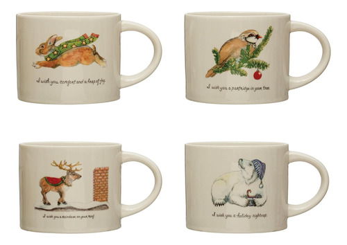 S/4 4-1/2  Taza Redonda De Gres Con Animales, 4 Estilos