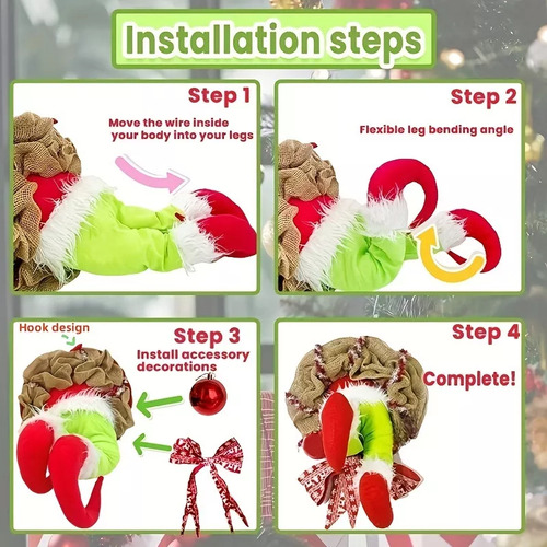 Corona De Felpa Navideña Grinch Para Decoración De Puerta