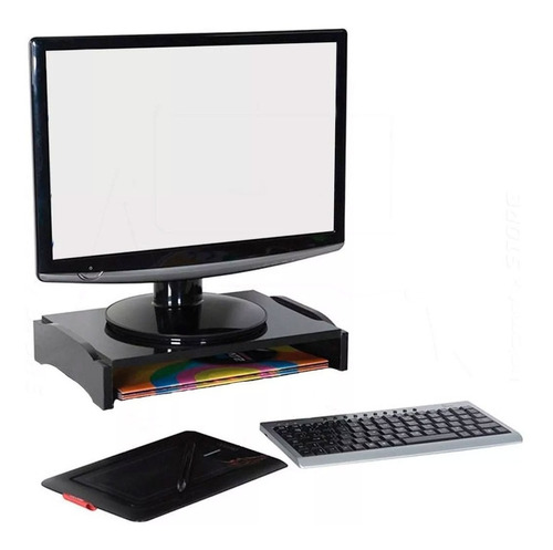 Suporte Para Monitor Modular Simples Em Mdf Preto R-8553