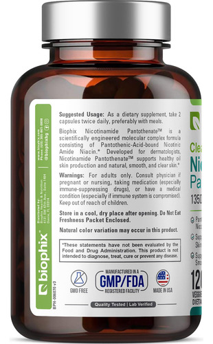 Biophix B-3 Nicotinamida 1350 Mg 120 Cápsulas