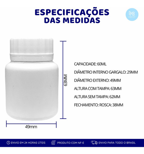 Potes 60ml Para Remédios Com Tampa Lacre - 25 Unidades